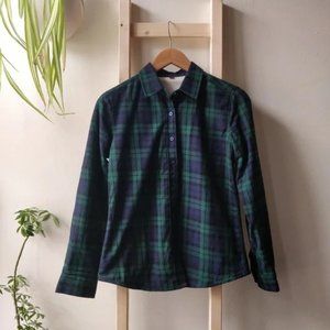 Plaid Navy and Hunter Green Tartan Button Up Fleece Lined Shirt Small Medium